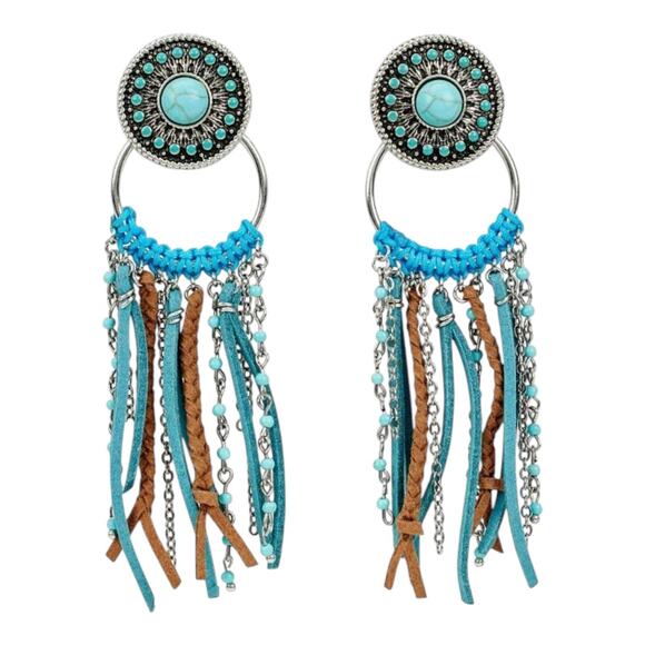 Justin Boots Turquoise Western Concho Earrings with Fringe NWT - Picture 13 of 14